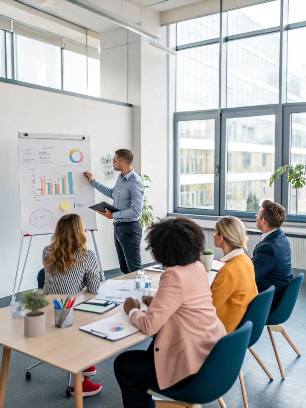 A consultant deeply engaged in strategic planning, surrounded by whiteboards filled with diagrams and notes, illustrating the meticulous process of deconstructing a complex business problem.
