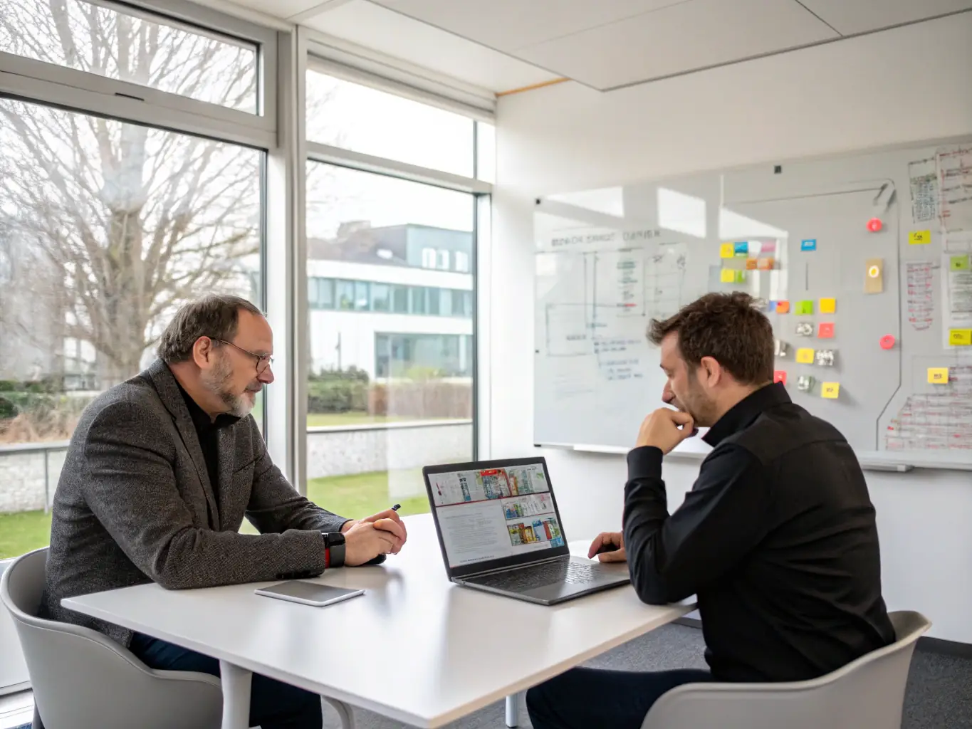 A consultant working with a client on technological solutions, showcasing Axiomith's technological consulting expertise.
